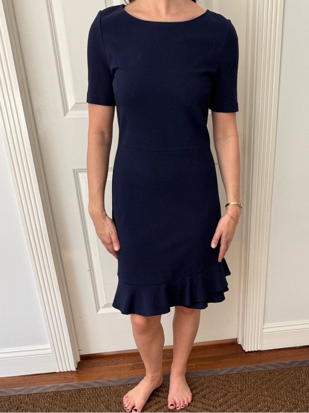 Diane Von Furstenberg Navy Short-Sleeve Ruffle-Hem Dress